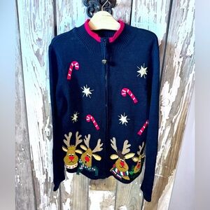 Tiara international Christmas Collection Size Small Reindeer Candy Cane Sweater